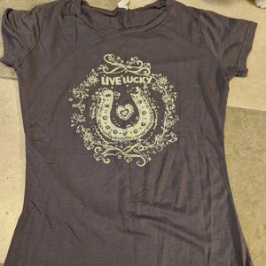 Live lucky rhinestone t-shirt size S soft and comf